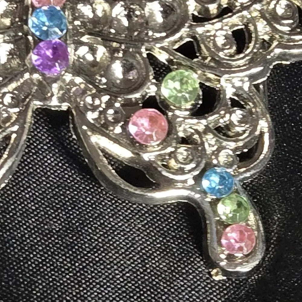 Vintage Butterfly Belt Buckle‎ Silver Tone Blue Pink Green Pastel Rhinestones
